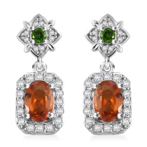 Ceylon Hessonite Garnet and Multi Gemstone 1.70 ctw Dangle Earrings in Rhodium Over Sterling Silver