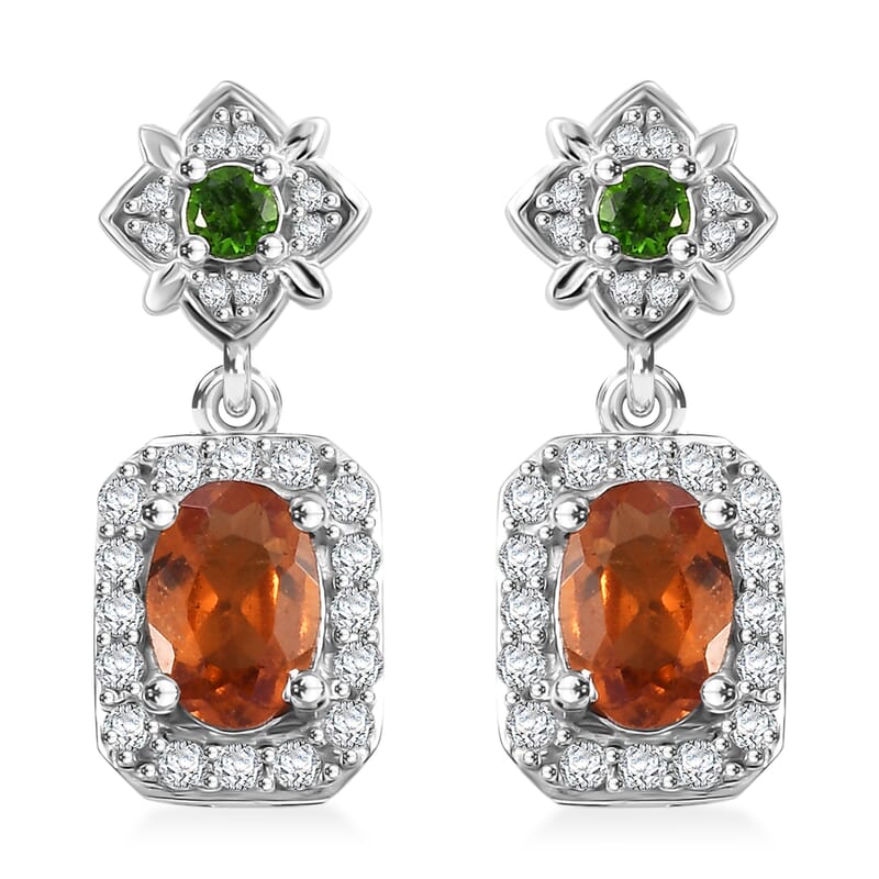 D'Joy Ceylon Hessonite Garnet and Multi Gemstone 1.70 ctw Dangle Earrings in Rhodium Over Sterling Silver