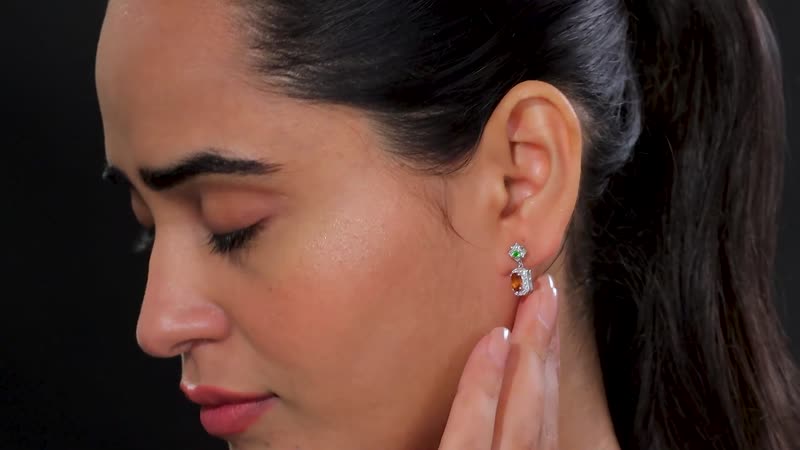 D'Joy Ceylon Hessonite Garnet and Multi Gemstone 1.70 ctw Dangle Earrings in Rhodium Over Sterling Silver