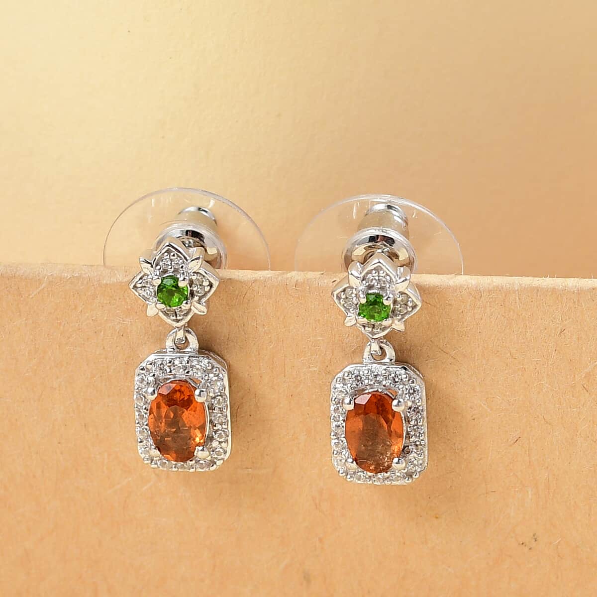 Ceylon Hessonite Garnet and Multi Gemstone 1.70 ctw Dangle Earrings in Rhodium Over Sterling Silver image number 1