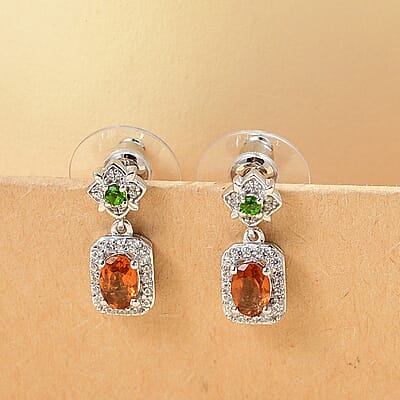D'Joy Ceylon Hessonite Garnet and Multi Gemstone 1.70 ctw Dangle Earrings in Rhodium Over Sterling Silver
