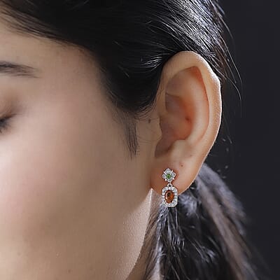 D'Joy Ceylon Hessonite Garnet and Multi Gemstone 1.70 ctw Dangle Earrings in Rhodium Over Sterling Silver