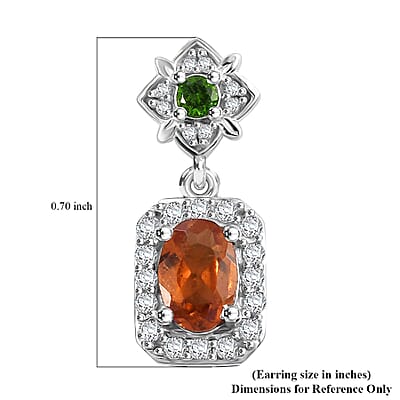 D'Joy Ceylon Hessonite Garnet and Multi Gemstone 1.70 ctw Dangle Earrings in Rhodium Over Sterling Silver