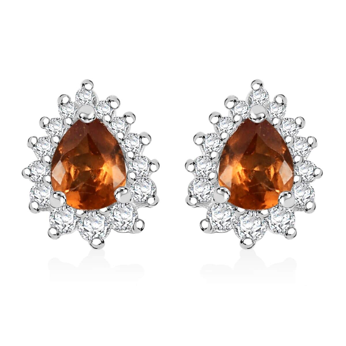 Ceylon Hessonite Garnet and White Zircon 0.60 ctw Sunburst Stud Earrings in Rhodium Over Sterling Silver (Del. in 10-12 Days) image number 0