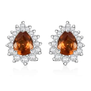 Ceylon Hessonite Garnet and White Zircon 0.60 ctw Sunburst Stud Earrings in Rhodium Over Sterling Silver (Del. in 10-12 Days)