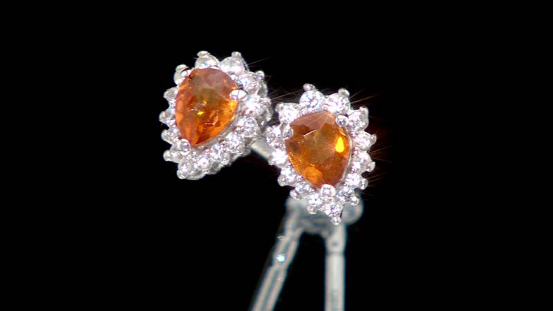 D'Joy Ceylon Hessonite Garnet and White Zircon 0.60 ctw Sunburst Stud Earrings in Rhodium Over Sterling Silver