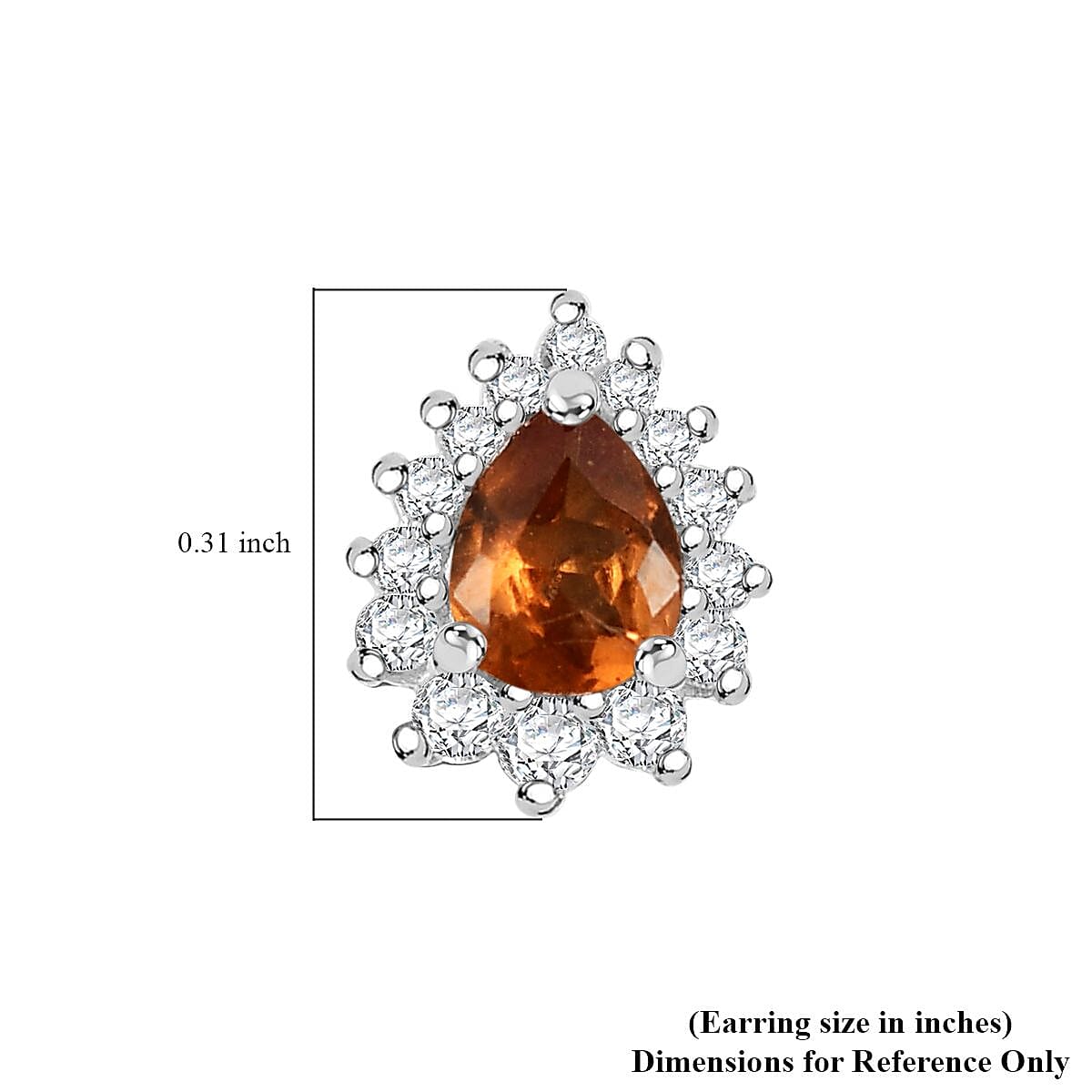 D'Joy Ceylon Hessonite Garnet and White Zircon 0.60 ctw Sunburst Stud Earrings in Rhodium Over Sterling Silver