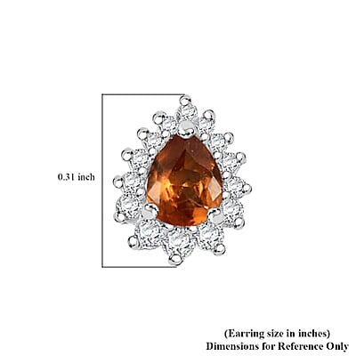 D'Joy Ceylon Hessonite Garnet and White Zircon 0.60 ctw Sunburst Stud Earrings in Rhodium Over Sterling Silver