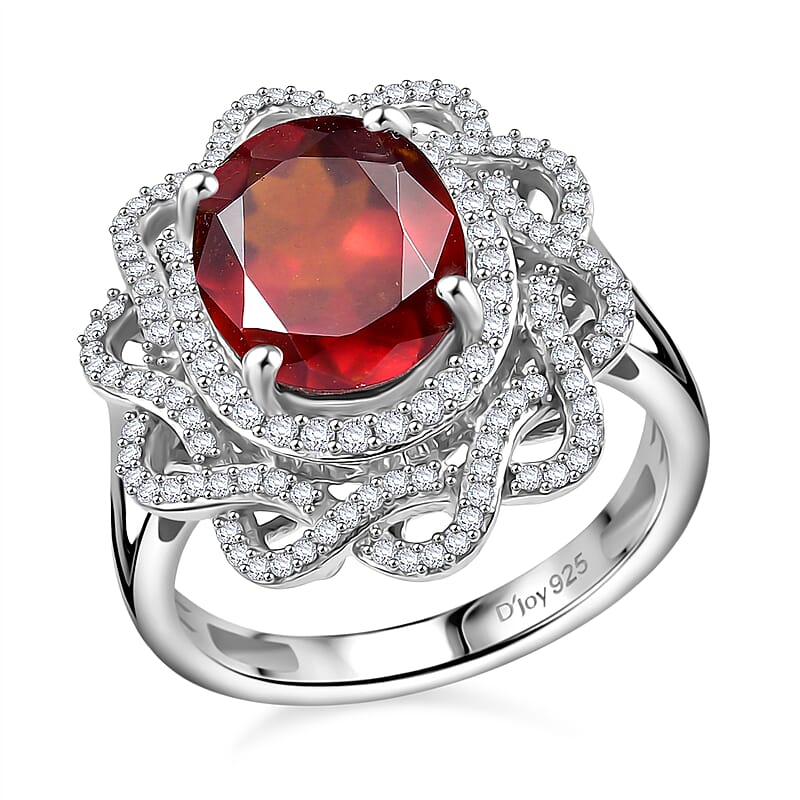 D'Joy Ceylon Hessonite Garnet and Moissanite 5.20 ctw Ring in Rhodium Over Sterling Silver (Size 10.0)