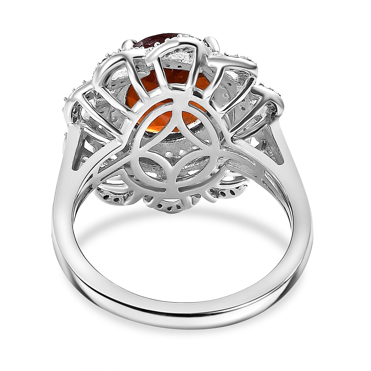 D'Joy Ceylon Hessonite Garnet and Moissanite 5.20 ctw Ring in Rhodium Over Sterling Silver (Size 10.0)