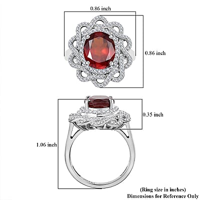 D'Joy Ceylon Hessonite Garnet and Moissanite 5.20 ctw Ring in Rhodium Over Sterling Silver (Size 10.0)