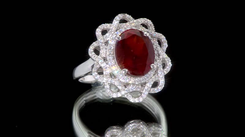 Premium Tanzanian Sunlit Garnet, Moissanite Ring in Rhodium Over Sterling Silver (Size 7.0) 4.90 ctw