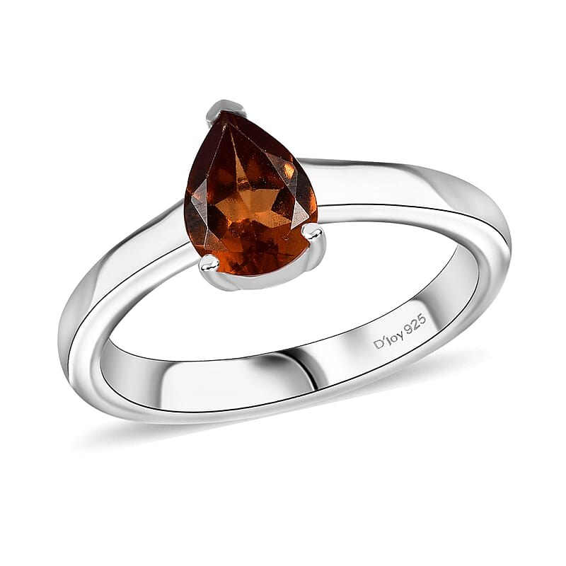 D'Joy Ceylon Hessonite Garnet 1.15 ctw Solitaire Ring in Rhodium Over Sterling Silver (Size 10.0)