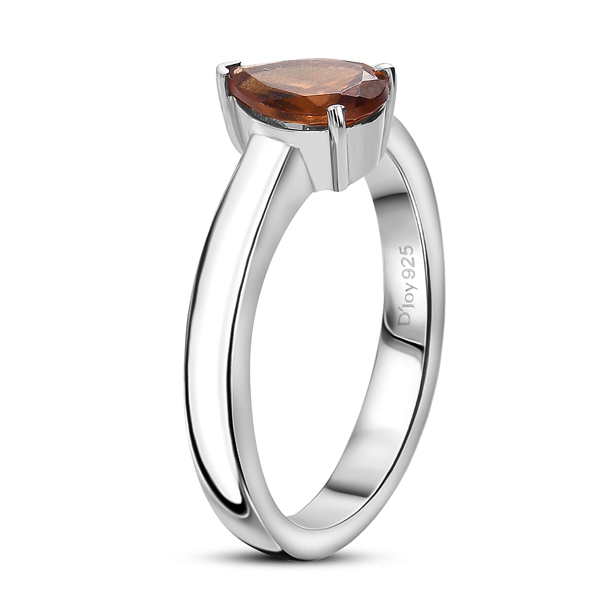 D'Joy Ceylon Hessonite Garnet 1.15 ctw Solitaire Ring in Rhodium Over Sterling Silver (Size 10.0)