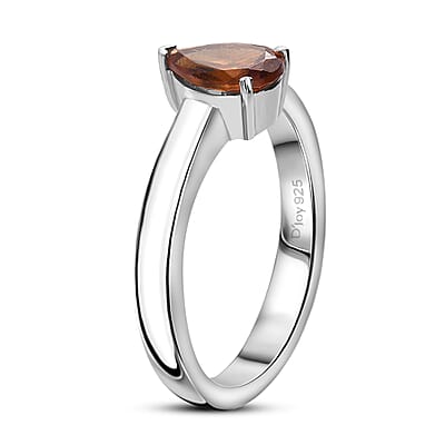 D'Joy Ceylon Hessonite Garnet 1.15 ctw Solitaire Ring in Rhodium Over Sterling Silver (Size 10.0)
