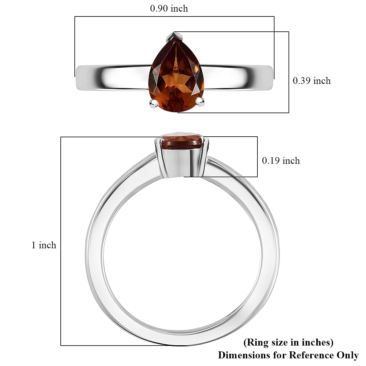 D'Joy Ceylon Hessonite Garnet 1.15 ctw Solitaire Ring in Rhodium Over Sterling Silver (Size 10.0)