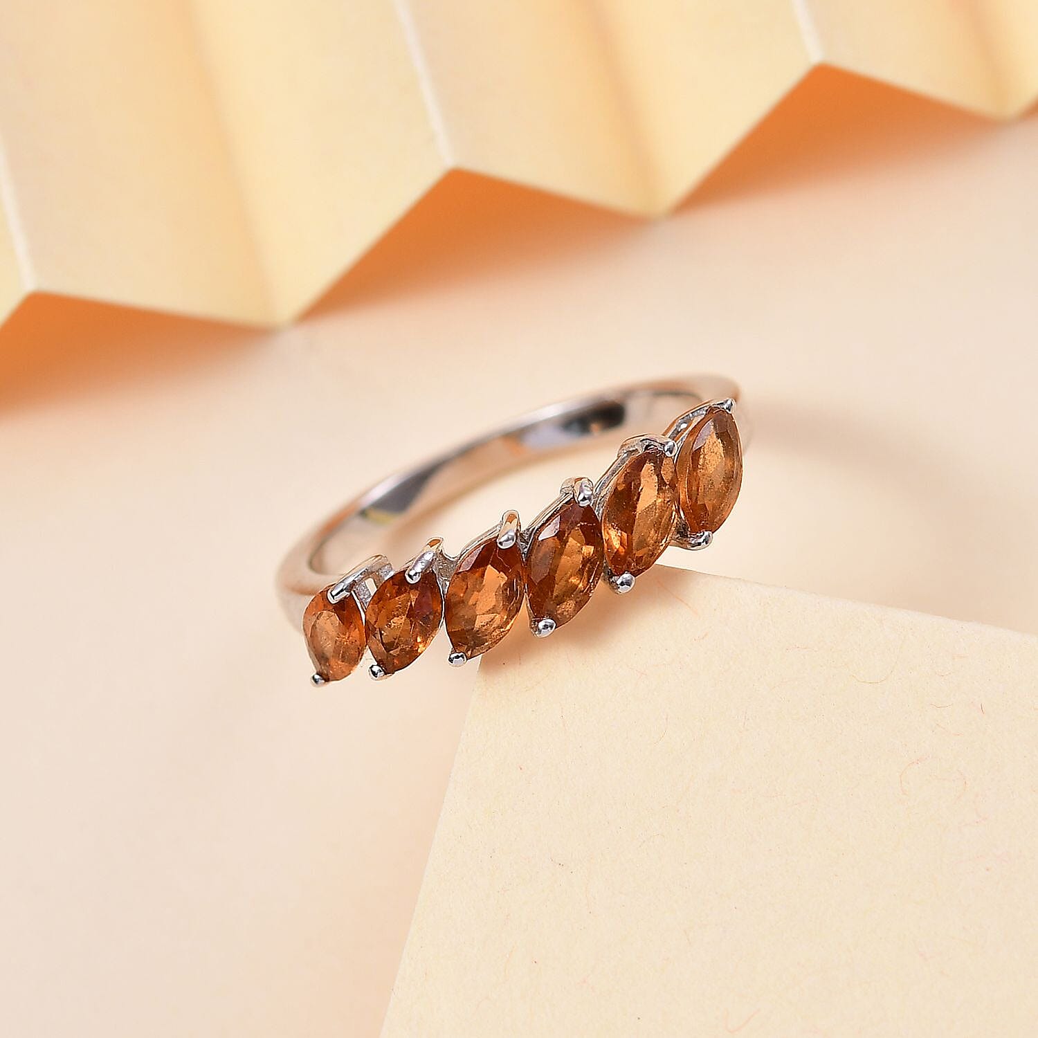D'Joy Ceylon Hessonite Garnet 1.90 ctw Ring in Rhodium Over Sterling Silver (Size 10.0)