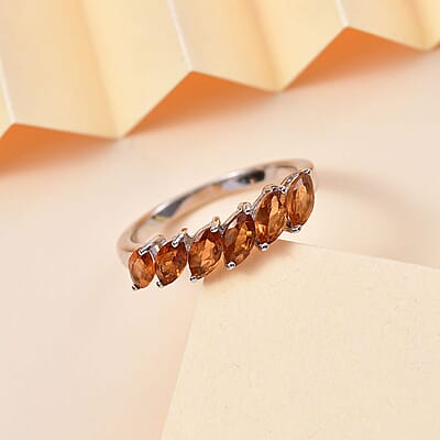 D'Joy Ceylon Hessonite Garnet 1.90 ctw Ring in Rhodium Over Sterling Silver (Size 10.0)