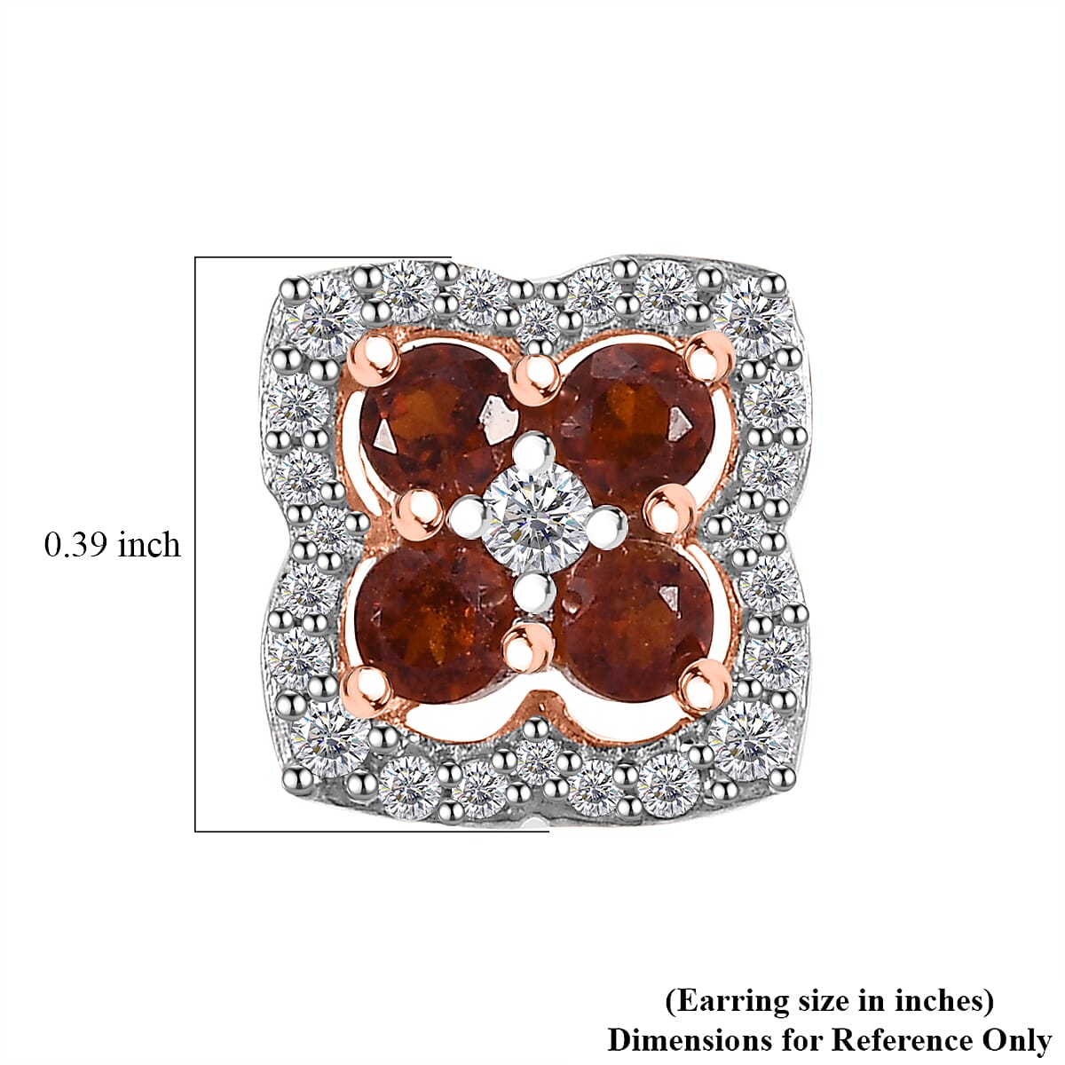 D'Joy Ceylon Hessonite Garnet and White Zircon 1.35 ctw Stud Earrings in 18K Vermeil Rose Gold Over Sterling Silver