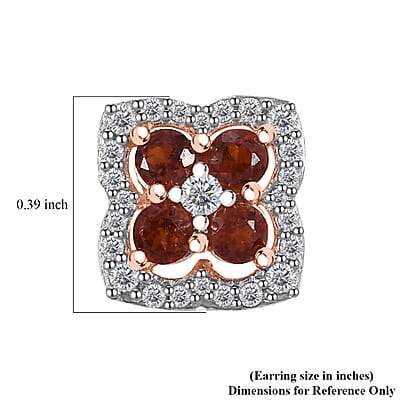 D'Joy Ceylon Hessonite Garnet and White Zircon 1.35 ctw Stud Earrings in 18K Vermeil Rose Gold Over Sterling Silver