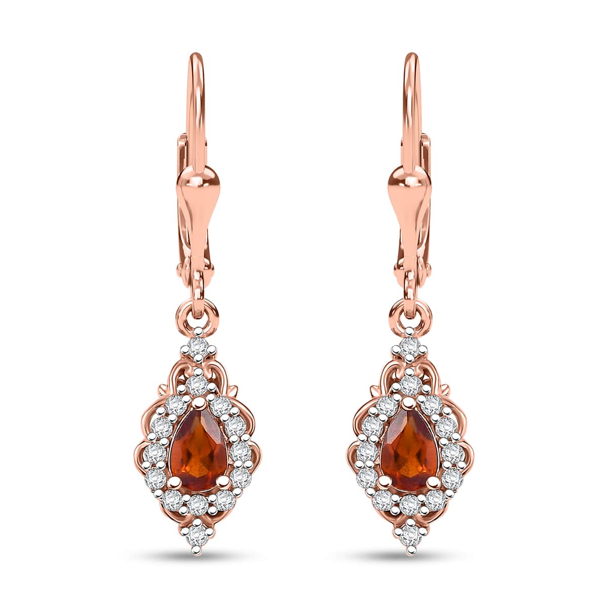 Ceylon Hessonite Garnet and White Zircon 1.50 ctw Dangling Earrings in 18K Vermeil Rose Gold Over Sterling Silver image number 0