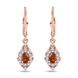 Ceylon Hessonite Garnet and White Zircon 1.50 ctw Dangling Earrings in 18K Vermeil Rose Gold Over Sterling Silver