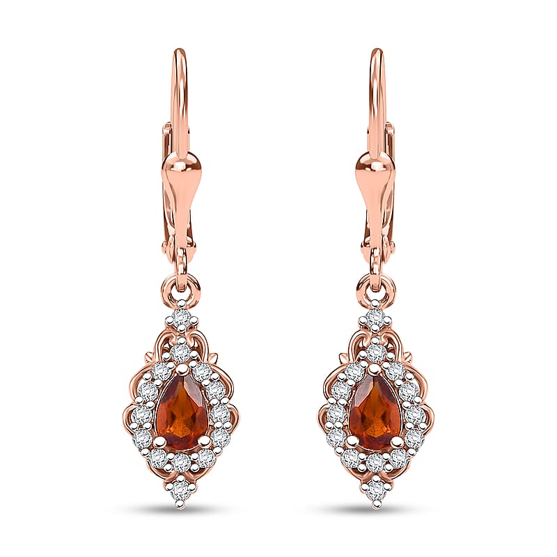 D'Joy Ceylon Hessonite Garnet and White Zircon 1.50 ctw Dangling Earrings in 18K Vermeil Rose Gold Over Sterling Silver