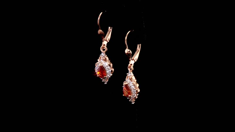 D'Joy Ceylon Hessonite Garnet and White Zircon 1.50 ctw Dangling Earrings in 18K Vermeil Rose Gold Over Sterling Silver