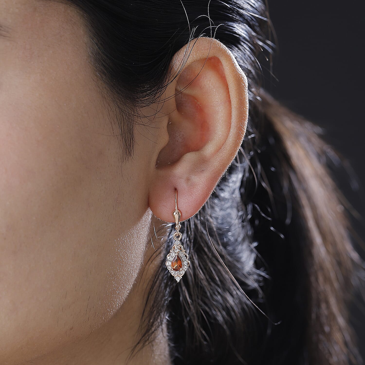 D'Joy Ceylon Hessonite Garnet and White Zircon 1.50 ctw Dangling Earrings in 18K Vermeil Rose Gold Over Sterling Silver