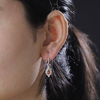 D'Joy Ceylon Hessonite Garnet and White Zircon 1.50 ctw Dangling Earrings in 18K Vermeil Rose Gold Over Sterling Silver