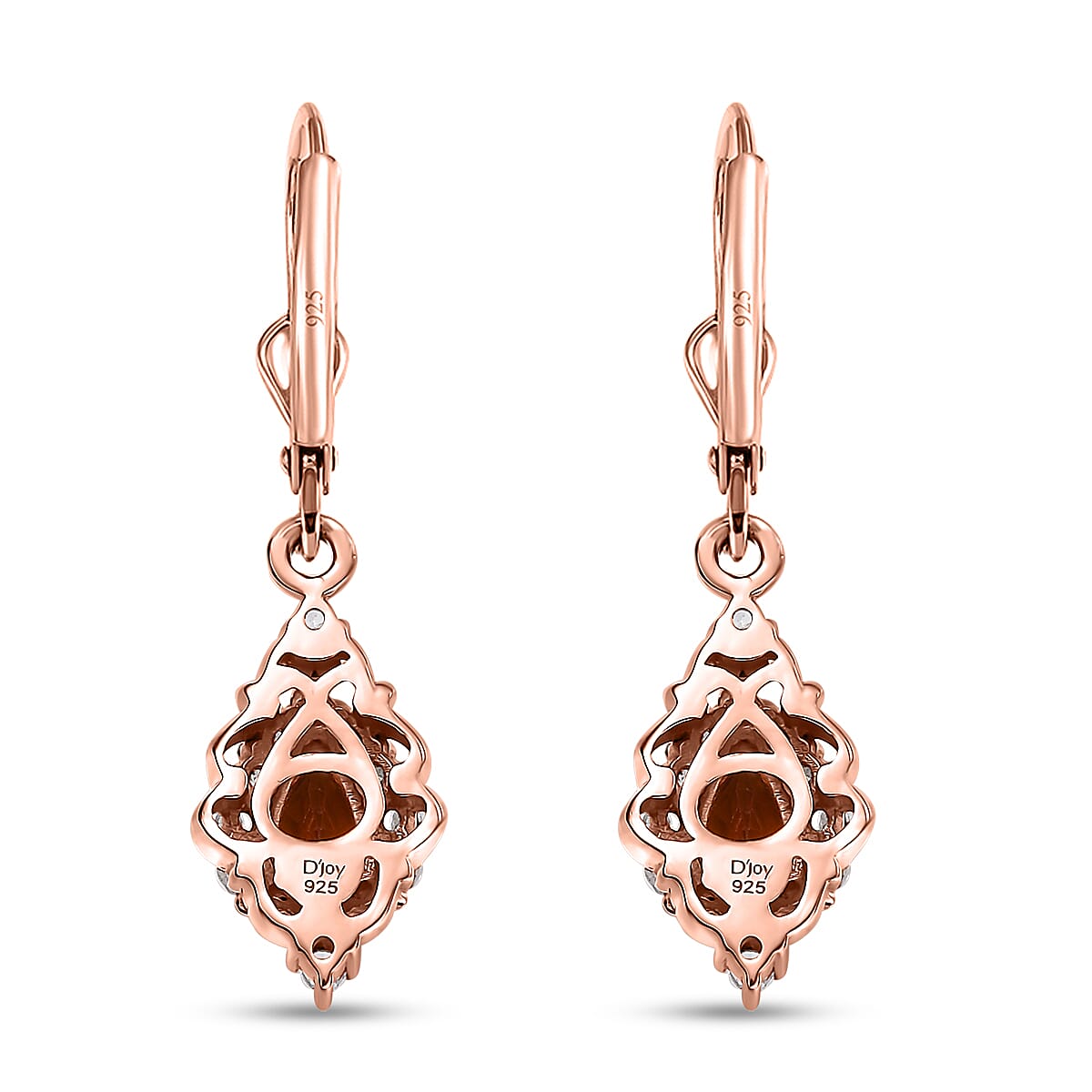 D'Joy Ceylon Hessonite Garnet and White Zircon 1.50 ctw Dangling Earrings in 18K Vermeil Rose Gold Over Sterling Silver