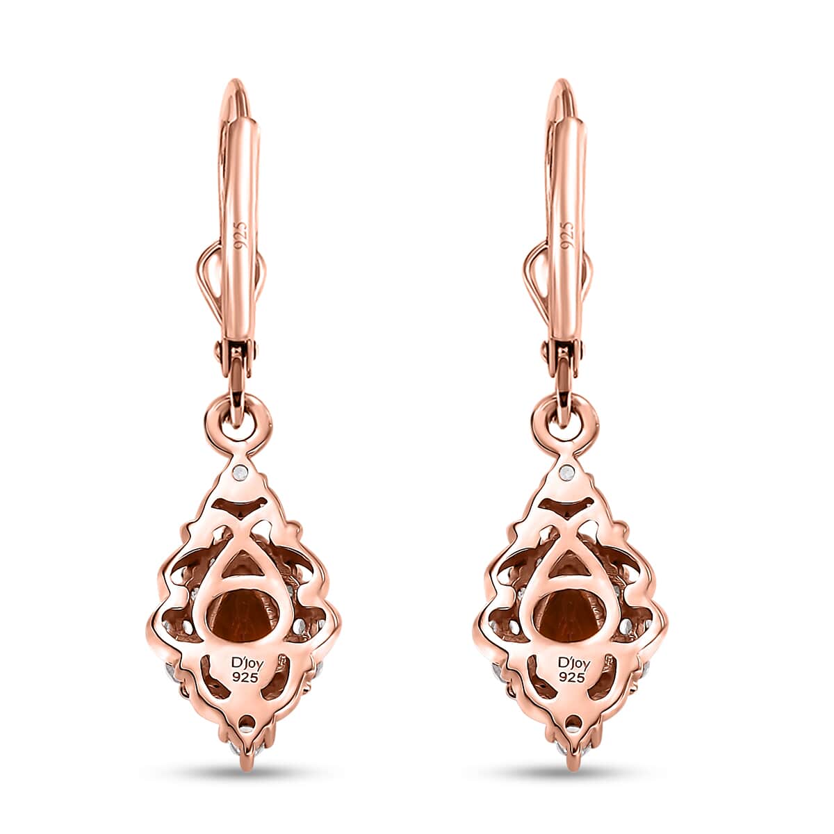 Ceylon Hessonite Garnet and White Zircon 1.50 ctw Dangling Earrings in 18K Vermeil Rose Gold Over Sterling Silver image number 3