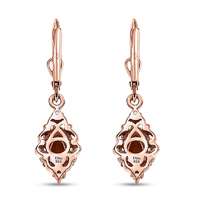 D'Joy Ceylon Hessonite Garnet and White Zircon 1.50 ctw Dangling Earrings in 18K Vermeil Rose Gold Over Sterling Silver