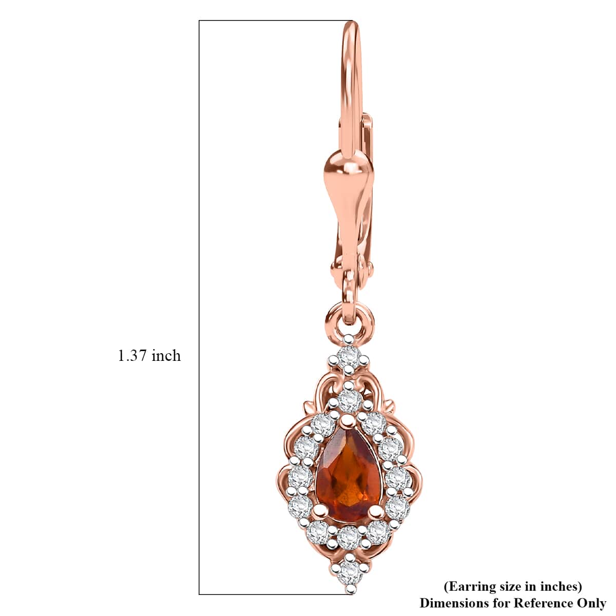 Ceylon Hessonite Garnet and White Zircon 1.50 ctw Dangling Earrings in 18K Vermeil Rose Gold Over Sterling Silver image number 4