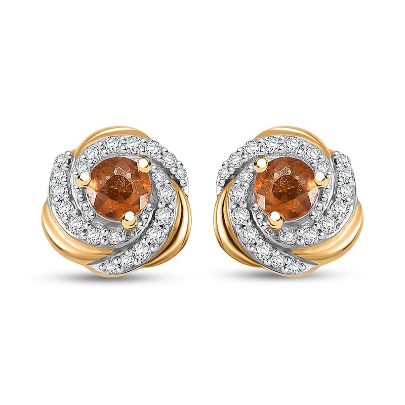 D'Joy Ceylon Hessonite Garnet and White Zircon 1.10 ctw Knot Stud Earrings in 18K Vermeil Yellow Gold Over Sterling Silver