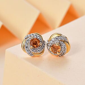 D'Joy Ceylon Hessonite Garnet and White Zircon 1.10 ctw Knot Stud Earrings in 18K Vermeil Yellow Gold Over Sterling Silver
