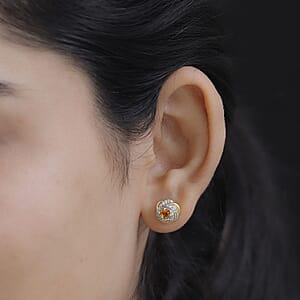 D'Joy Ceylon Hessonite Garnet and White Zircon 1.10 ctw Knot Stud Earrings in 18K Vermeil Yellow Gold Over Sterling Silver