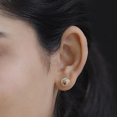 D'Joy Ceylon Hessonite Garnet and White Zircon 1.10 ctw Knot Stud Earrings in 18K Vermeil Yellow Gold Over Sterling Silver