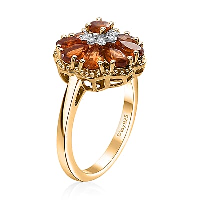 D'Joy Ceylon Hessonite Garnet and White Zircon 2.35 ctw Floral Ring in 18K Vermeil Yellow Gold Over Sterling Silver (Size 10.0)