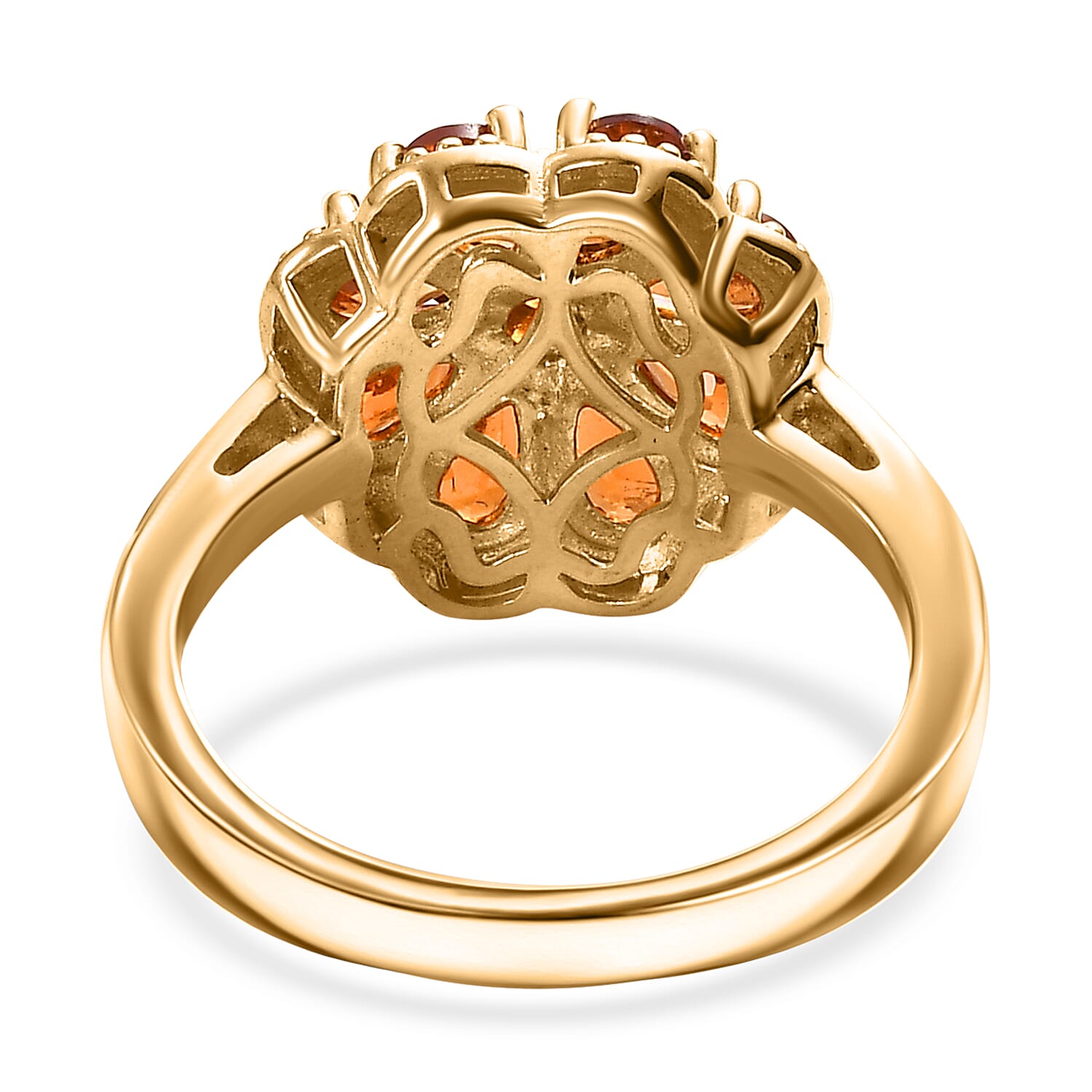 D'Joy Ceylon Hessonite Garnet and White Zircon 2.35 ctw Floral Ring in 18K Vermeil Yellow Gold Over Sterling Silver (Size 10.0)