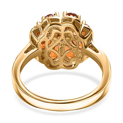 D'Joy Ceylon Hessonite Garnet and White Zircon 2.35 ctw Floral Ring in 18K Vermeil Yellow Gold Over Sterling Silver (Size 10.0)