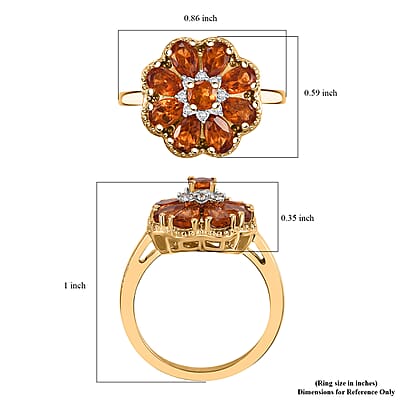 D'Joy Ceylon Hessonite Garnet and White Zircon 2.35 ctw Floral Ring in 18K Vermeil Yellow Gold Over Sterling Silver (Size 10.0)