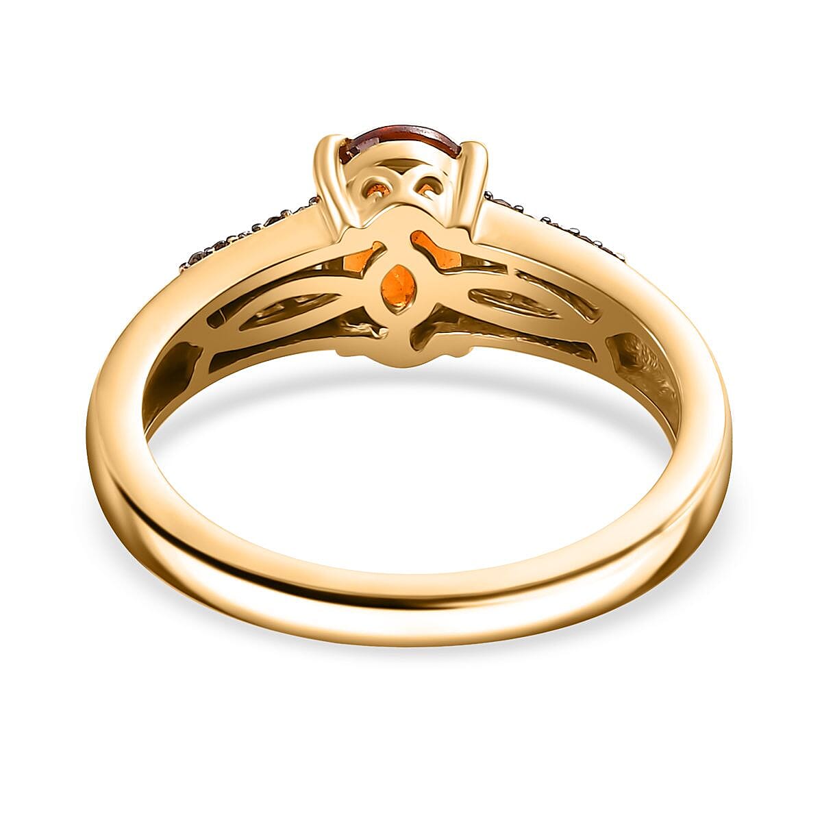 Ceylon Hessonite Garnet, Natural Champagne and White Diamond 1.40 ctw Bridge Ring in 18K Vermeil Yellow Gold Over Sterling Silver (Size 10.0)