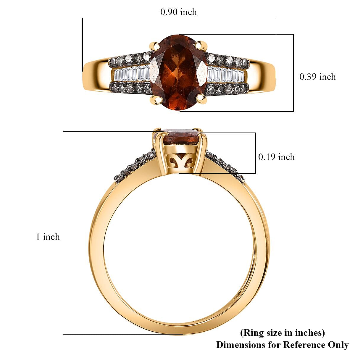 Ceylon Hessonite Garnet, Natural Champagne and White Diamond 1.40 ctw Bridge Ring in 18K Vermeil Yellow Gold Over Sterling Silver (Size 10.0)