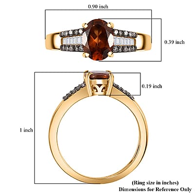 Ceylon Hessonite Garnet, Natural Champagne and White Diamond 1.40 ctw Bridge Ring in 18K Vermeil Yellow Gold Over Sterling Silver (Size 10.0)
