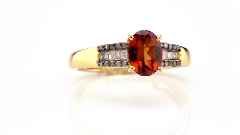 Ceylon Hessonite Garnet, Natural Champagne and White Diamond 1.40 ctw Bridge Ring in 18K Vermeil Yellow Gold Over Sterling Silver (Size 10.0)