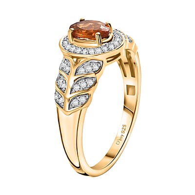 D'Joy Ceylon Hessonite Garnet and White Zircon 0.90 ctw Ring in 18K Vermeil Yellow Gold Over Sterling Silver (Size 10.0)