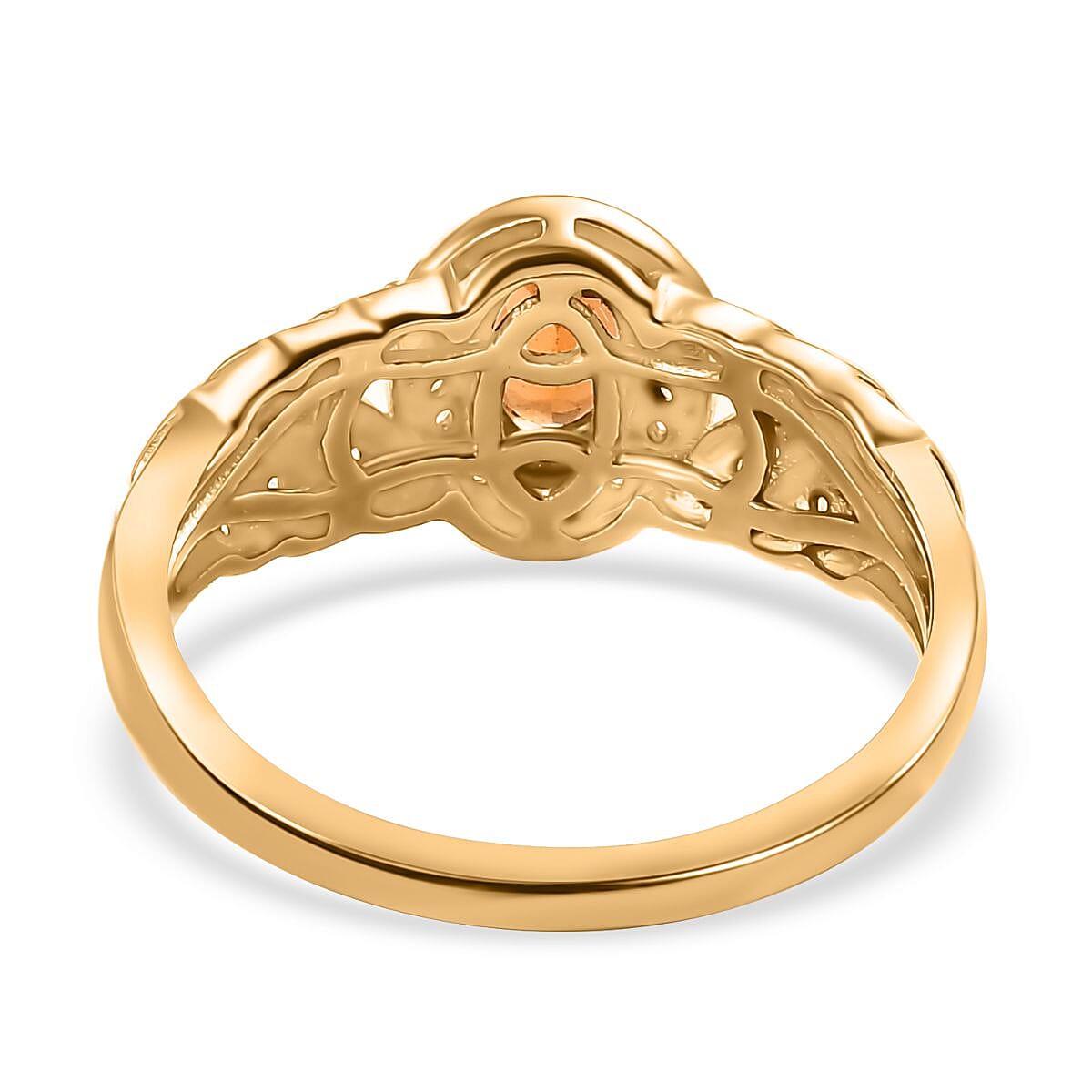 D'Joy Ceylon Hessonite Garnet and White Zircon 0.90 ctw Ring in 18K Vermeil Yellow Gold Over Sterling Silver (Size 10.0)
