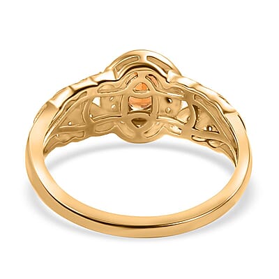 D'Joy Ceylon Hessonite Garnet and White Zircon 0.90 ctw Ring in 18K Vermeil Yellow Gold Over Sterling Silver (Size 10.0)