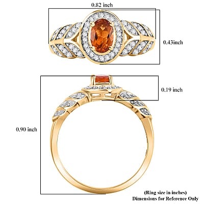 D'Joy Ceylon Hessonite Garnet and White Zircon 0.90 ctw Ring in 18K Vermeil Yellow Gold Over Sterling Silver (Size 10.0)